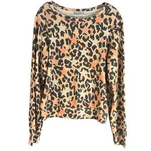 Wildfox Animal Print & Stars Pullover Coral/Charcoal Cozy Sweatshirt Sz S